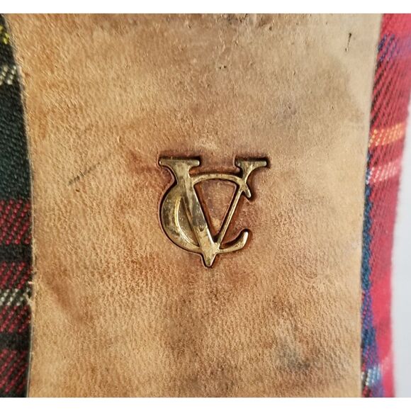 VC Signature Flats Red Tartan Plaid Sz 6 Embroidered Logo Square Toe - Picture 12 of 13
